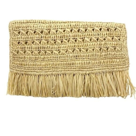 Mar Y Sol Lisette Crocheted Raffia Straw Fringe Clutch - Picture 13 of 13